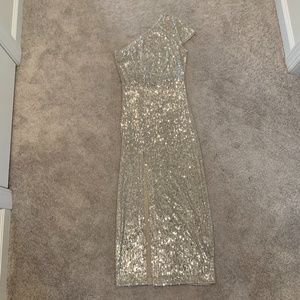 Silver Front Slit One Shoulder Silver Dress (Small)